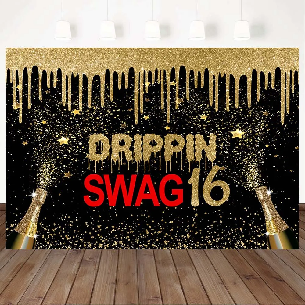 Mocsicka-ドリッピンスワッグの背景、16の誕生日パーティーの写真の背景、装飾、シャンパン、金、銀、星、写真アクセサリー