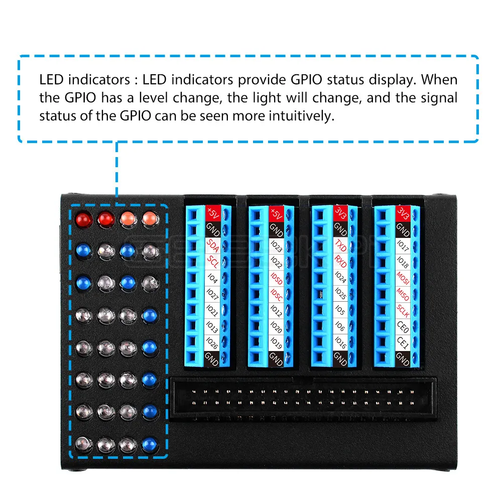 GeeekPi 40Pin Cable Wire Socket GPIO Terminal Board Metal Case with LED for Raspberry Pi 4 Model B