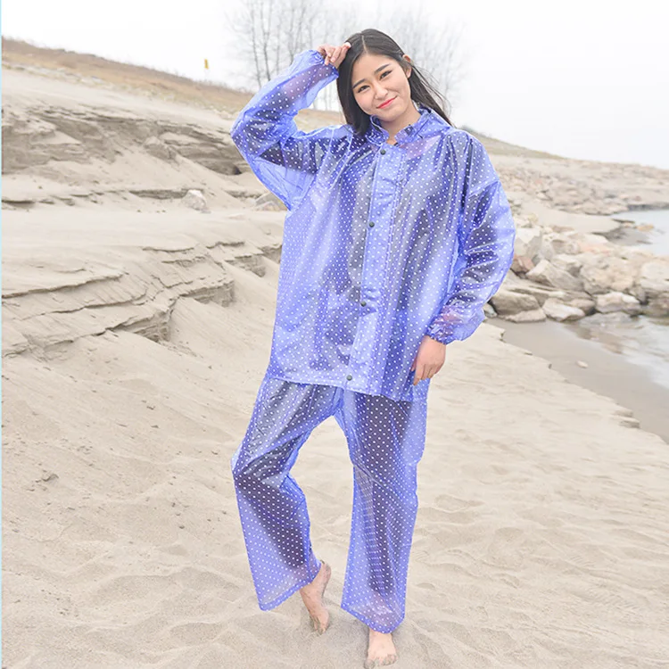 Waterproof Rain Long Sleeve Loosen PVC Jacket + PVC Trousers Set Bike Raining Day Clothes Dots Design