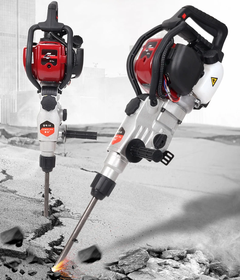 Four-stroke Gasoline Driller Impact Drill Concrete Rock Electric Hammer Broken Stone Petrol Pickaxe Dual-use Rock Drilling Tools