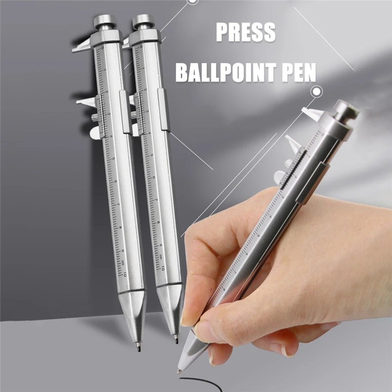 Calipers Vernier Caliper Tool Ballpoint Pen Silver Vernier Caliper Multifunction Pen Creative School Gifts Marker Pen 0-100MM