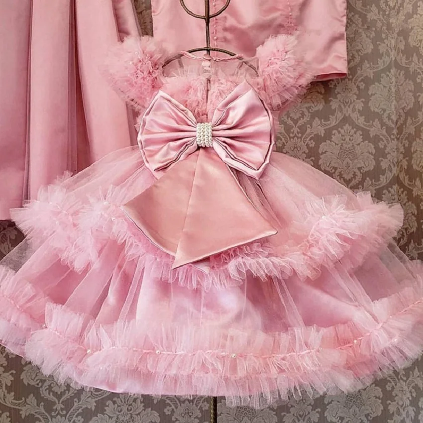 Vestido con tutú de pétalos de perla para niña, vestido de flores para niña, vestido de bola con lazo de cinta, disfraz de fiesta de boda para niño, vestidos de princesa