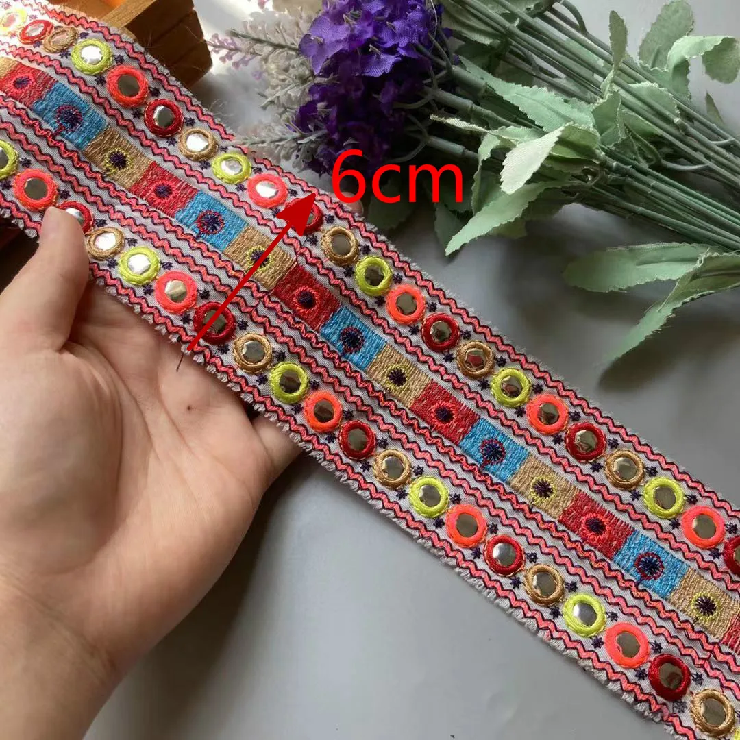 1 Yards Lace Trim Floral Sequined Webbing Ribbon Ethnic Clothing Embroidered Bridal Lace Sew Accessories Embroidery Crocheted