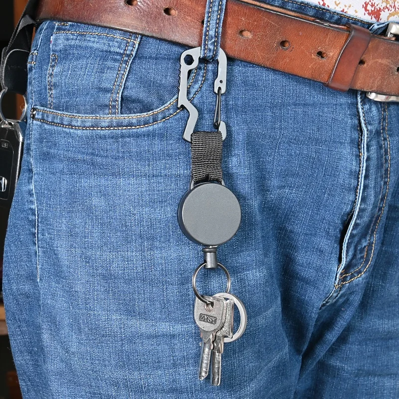 Retractable Pull Key Ring Chain Belt Clip With Carabiner Reel Card Badge Holder Anti-lost Keychain Multi Tools