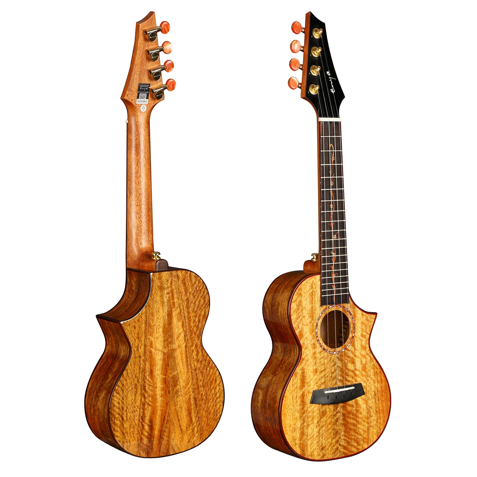 Enya Concert /Tenor Ukulele MG6 All 5A Solid Mango Wood High Gloss Finish with Premium Gig Bag Strap Electric Acoustic Ukelele