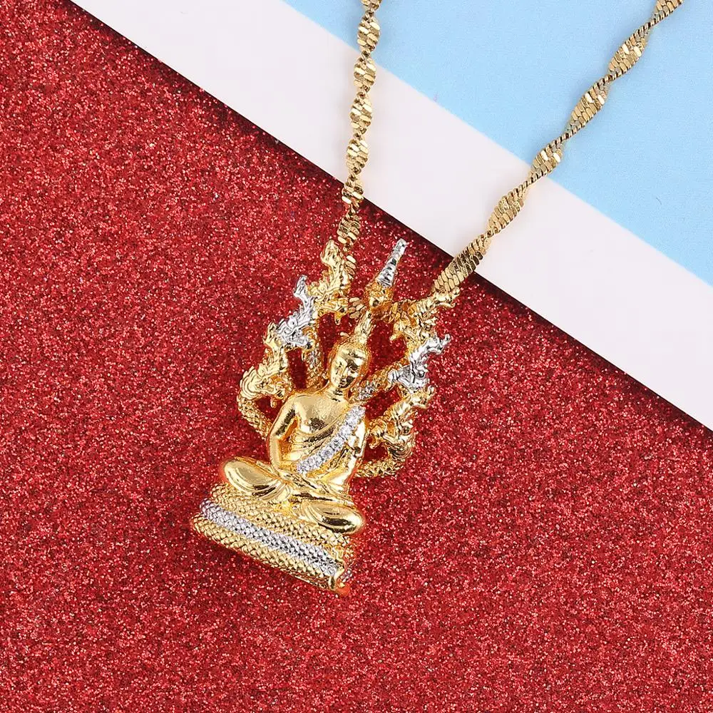 Gold Color Vintage Tibetan Amitabha Buddha Buddhist Pendant Necklace