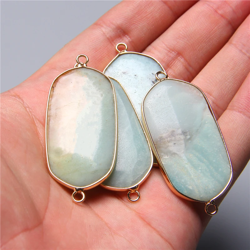 2pcs Natural blue amazonite stone pendants connector charm necklace bracelet earring connector Accessories blue stone pendants