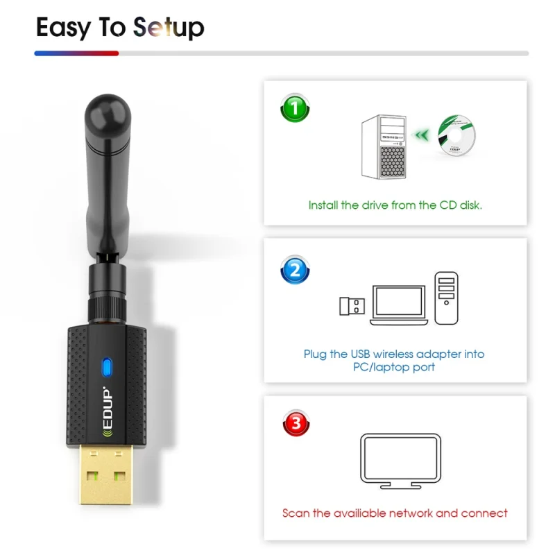 EDUP USB WiFi ตัวแปลงบลูทูธ600Mbps BT4.2 Dual Band 2.4GHz 5.8GHz การ์ดเครือข่ายไร้สาย802.11AC ตัวรับสัญญาณสำหรับ Windows 10