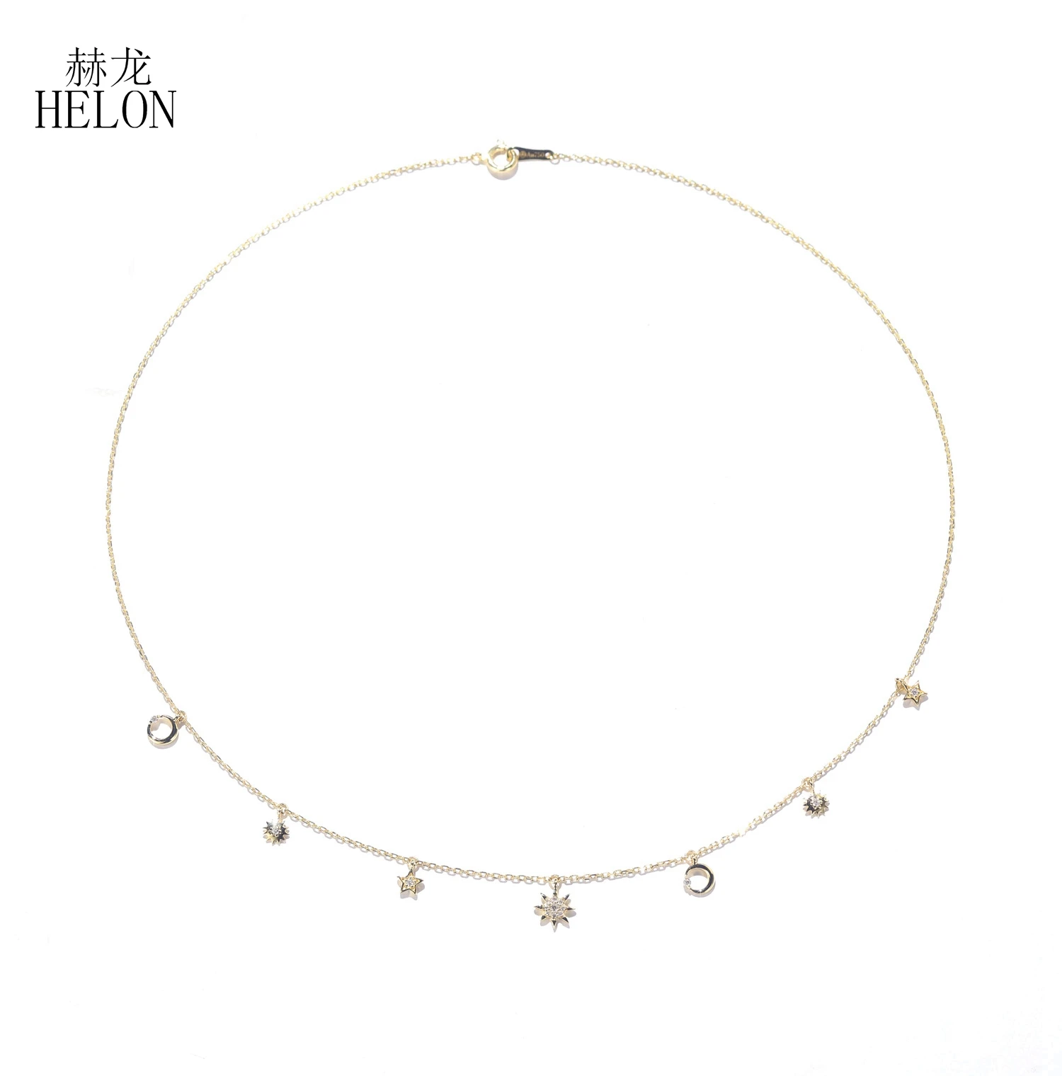 HELON Solid 18K Yellow Gold AU750 SI/H Natural Diamonds Necklace Pendant Trendy Classic Lock Chain Charm Gift Jewelry Necklace