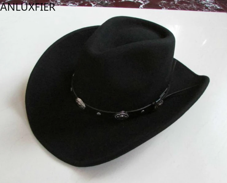 New 100% Woolen Cap Men's Waterproof Wrinkle-free Equestrian Hat Adult Wide Brim Cowboy Hat Large-brimmed Gentleman Cap B-8133