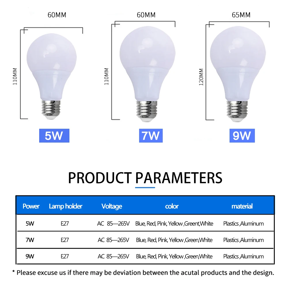 Colorful Led Light Bulb E27 3W 5W 7W 9W Lamp AC220V 110V Red Blue Green Yellow Pink Bombillas Lampara For Bar KTV Party Lights