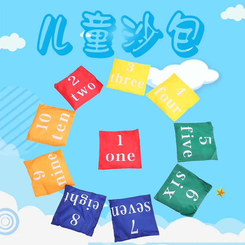 Saco de areia venda quente de alta qualidade crianças jogar sacos de areia do jardim de infância sacos de feijão de letras quadradas redondas com o digital