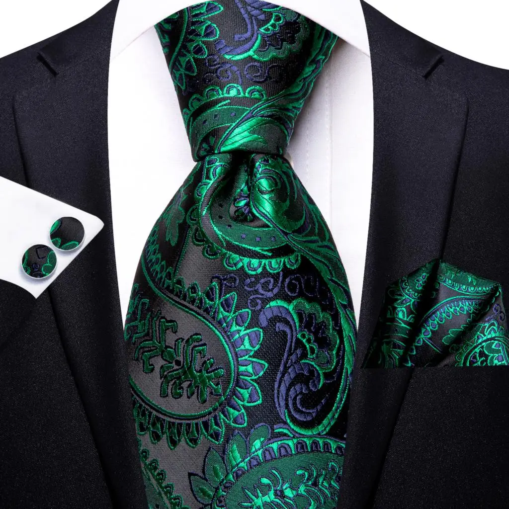 Paisley Striped Green Silk Tie For Men Handky Cufflink Gift Men Necktie Fashion Business Party Wedding Dropshiping Hi-Tie Design