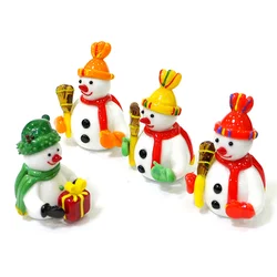 Cute Christmas Snowman Murano Glass Ornaments Merry Xmas Decoration For Home Figurine Garden Miniatures 2022 New Year Xmas Decor