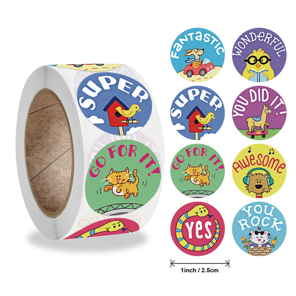 100-500pcs Reward Stickers for Kids Teacher Animals Classroom Motivational Sticker Support Behavior Birthday Gift for Boys Girls