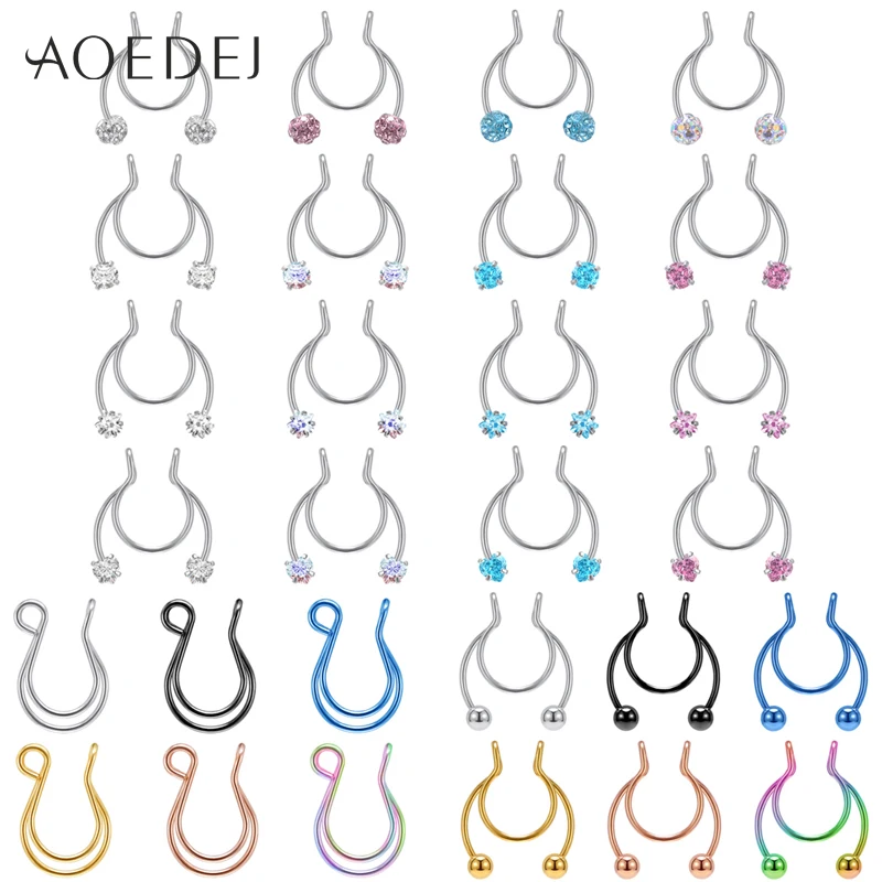 AOEDEJ 4/6PCS Fake Nose Ring Stud Nose Clip Medical Stainless Steel Nasal Septum False 16G 20G Nose Ring Piercing Jewelry