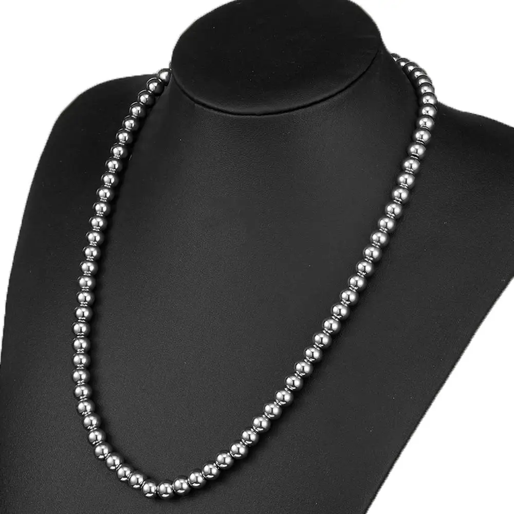 6mm/8mm/10mm Heavy 316L Stainless Steel Rosary Beads Link Chain Necklace for Women Men Fashion Jewelry