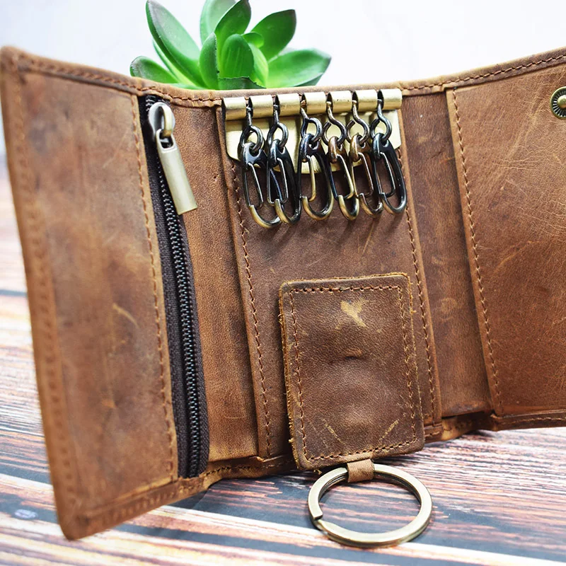 Genuine Leather Key Bag Unisex Key Purse Multifunction Organizer Wallet Men Key Holder Housekeeper Small Key Case Keys Pouch