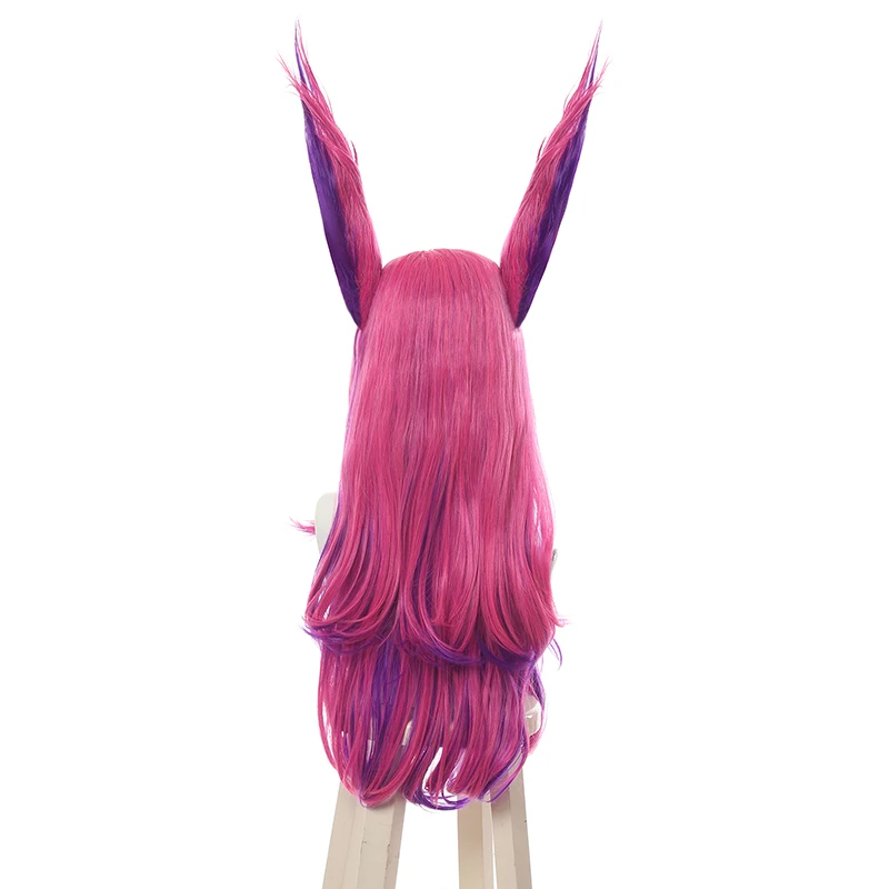 LoL Star Guardians Cosplay Peruca com Orelhas, Cabelo Sintético Xayah, Peruca Roxa Rosa Longa, Peruca de Halloween, Resistente ao Calor