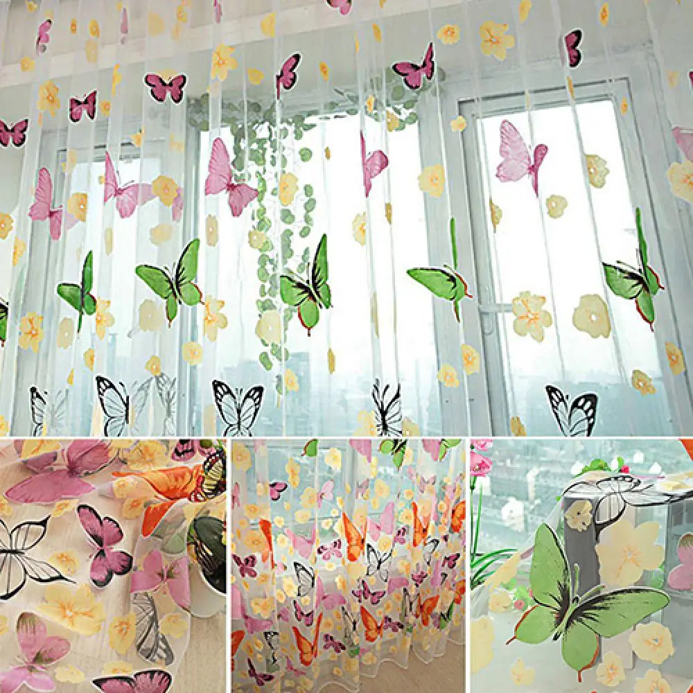 Butterfly Print Sheer Window Panel Curtains Home Living Room Bedroom Window Curtain