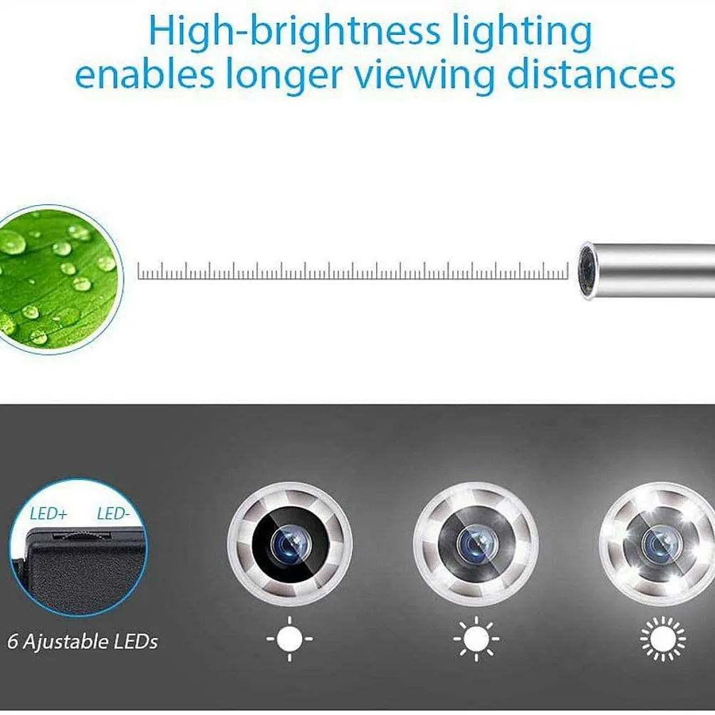 Câmera impermeável do endoscópio HD, 5.5mm, 720P, Android, PC, Xiaomi, Huawei, Samsung, cabo duro, 6 LED, ajustável