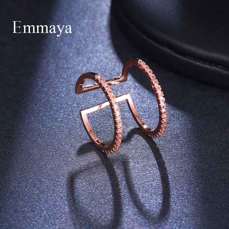 Emmaya Fashion Creative Design Double Round Connecting Appearance Zircon Adjustable Brilliant Ring For Women Present