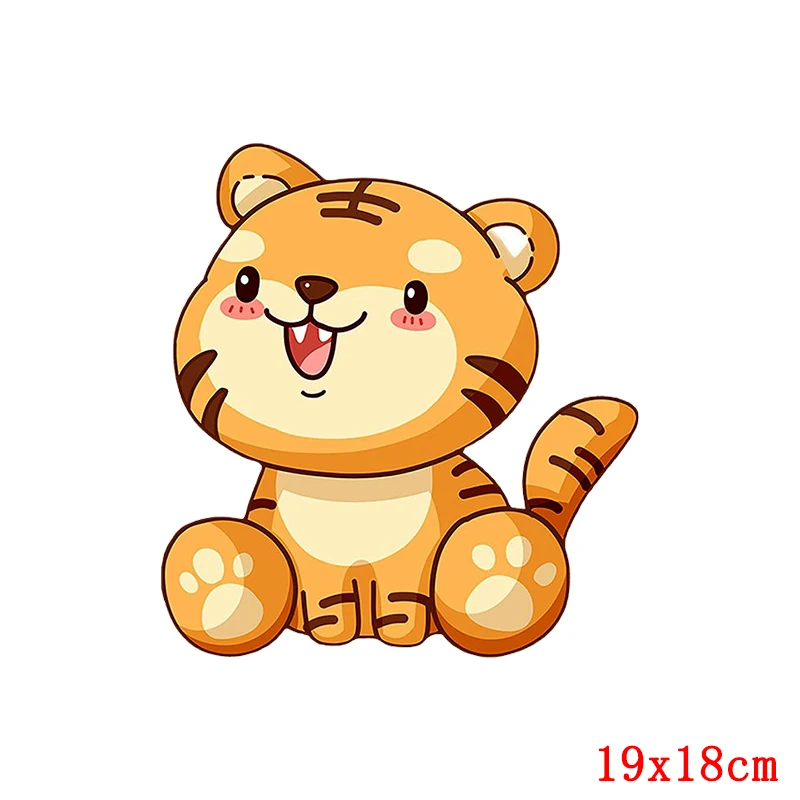 Cartoon Animal Iron On Patches For Kids Clothing Stickers Tiger/Cat Heat Transfer On Clothes Patch On Clothes Stripe Accessories