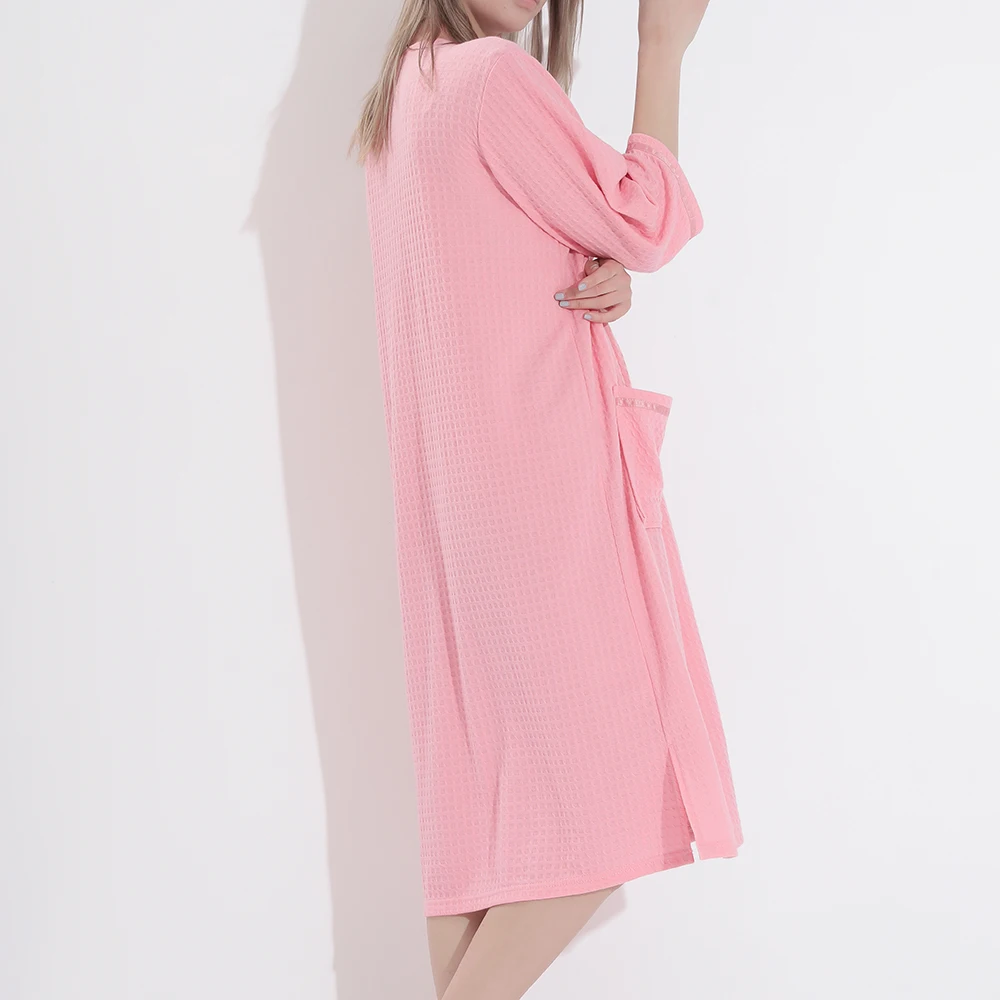 3XL Women Loose Bathrobe Gown Zipper Pocket Nightwear Summer Thin Robe Gown Sleepwear Sex Casual Nightgown Pajamas Robe