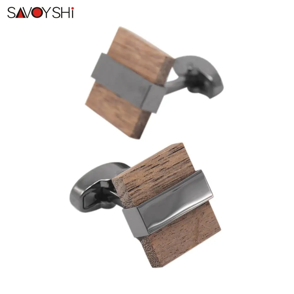 SAVOYSHI Fashion Wooden Cufflinks for Mens Shirt Cuff High Quality Brown Black Mashup Wood Cuff Links Wedding Gift Brand Jewelry