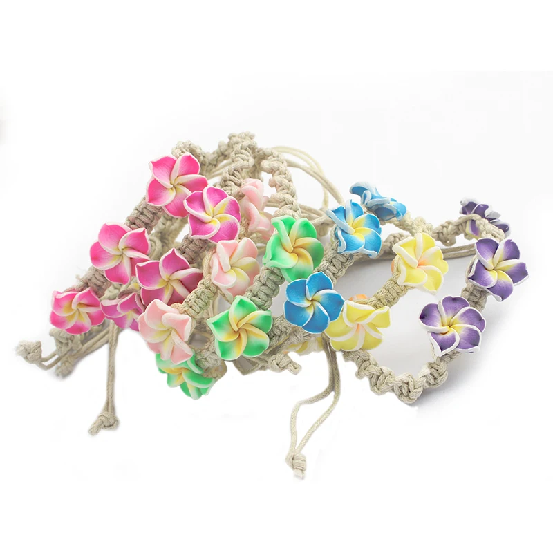 1pcs 8 Colors Pick Pink Purple Blue Plumeria Flower Friendship Handmade Braided Cord Bracelets Surf Fashion Jewelry