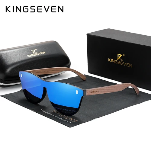 Imagen 1 del producto KINGSEVEN, gafas de sol Vintage de diseño exclusivo para hombre, gafas de sol de madera de nogal, protección UV400, gafas de sol cuadradas de moda para mujer 5510