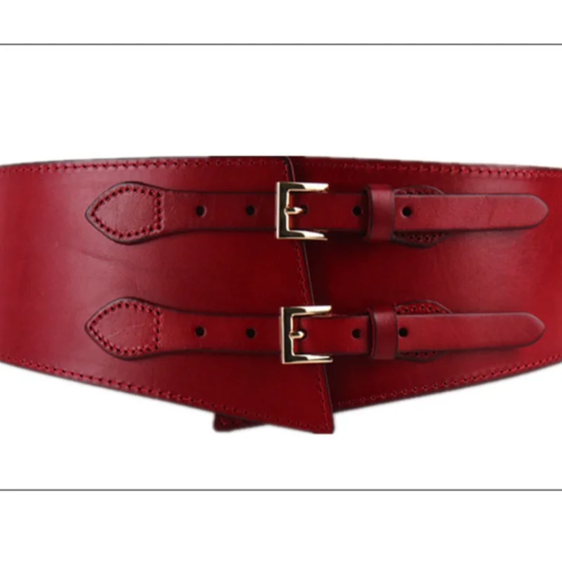 

Women's Belt 10cm Wide Leather Double Row Retro Wide Belt Fashion All-match Girdle Women High-quality Designer Belt for Women