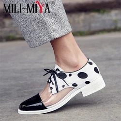 MILI-MIYA Fashion Women Pumps Cow Leather&TPU&Horse Hair Lace-Up Square Heels Round Toe Office&Career Shoes Plus Size 34-42