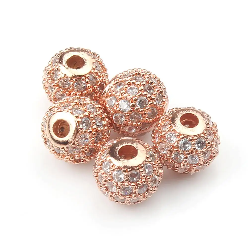 3pcs/lot Round Ball CZ Beads Metal Brass Micro Pave Crystal Zircon Space Beads For Jewelry DIY Charm Bracelet Making 4/6/8/10mm