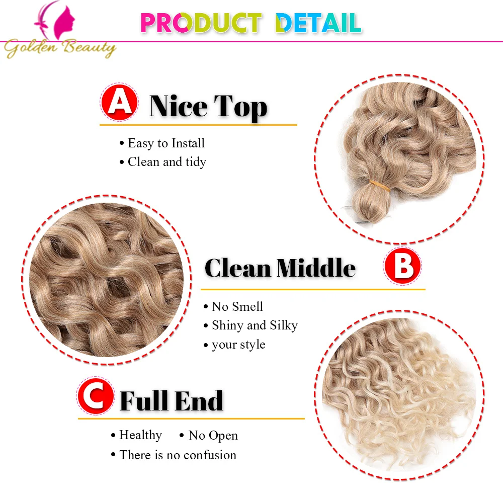 Deep Wave Crochet Braiding Hair Ocean Wave Synthetic Braids Hair Extensions Pre-Looped Hawaii Curl Kanekalon Twist Braids