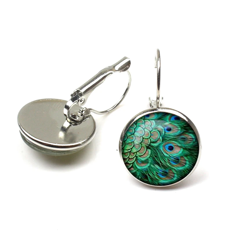 New 2019 Bohemian Glass Convex Round Peacock Big Earrings Women\'s Fashion Ethnic Green Round Earrings Women Jewellery Wholesale
