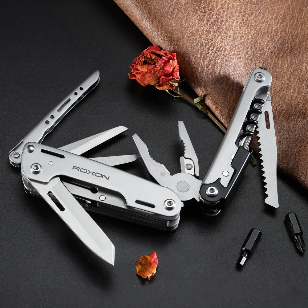 ROXON S801S 16-in-1 Multitool Pliers-Pocket knife, scissors, wire cutter, screwdriver, Bits Group, EDC tool, Survival, Camping,