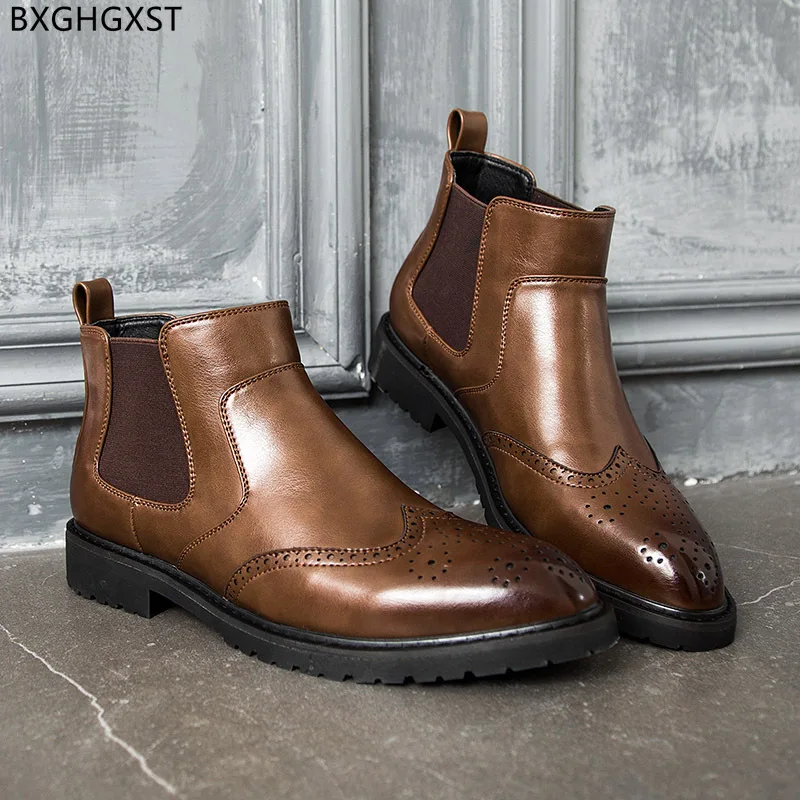 

Brown Platform Boots for Men Male Motorcycle Shoes Men Luxury Designer Boots for Man 2024 Black Chelsea Boots Men Shoes Leather