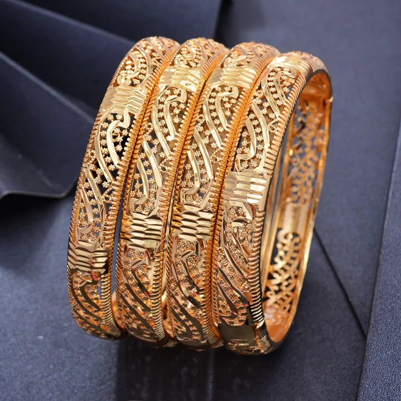 

Wando 4pcs Dubai India Africa Gold Color Bangles For Women Gold lattice Bangle Bracelet Girls Women Jewelry Arab Halloween Gift