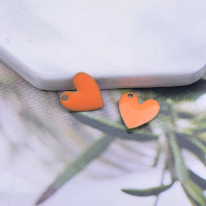 30pcs 10mm Copper Both Faced Heart Charms Enamel Small Hearts For Earring Necklace Enamel Pendant