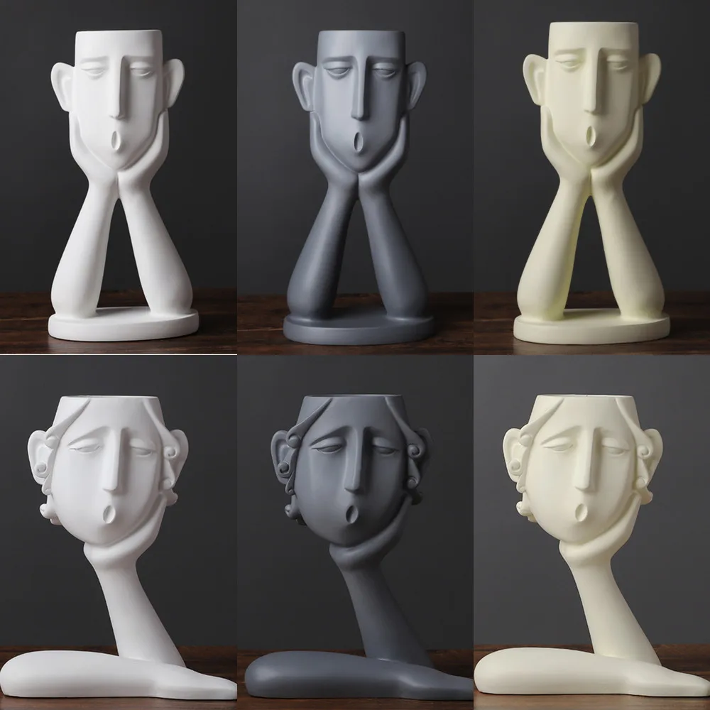 1-2pcs Human Face Vase Man Woman Lift Cheek Flowerpots Nordic Style Home Office Decorative Vase Home Decoration