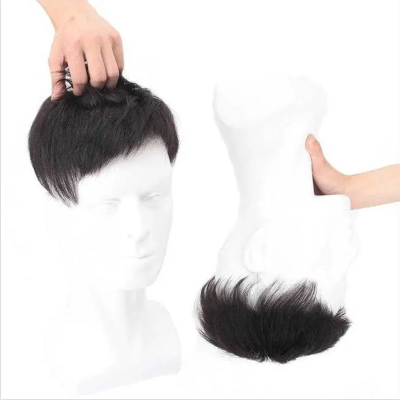 AOSI Short Male\'s Wig Straight Hair Men Toupee Hairpiece Replacement Synthetic Straight Hair Natural Black Topper Wig