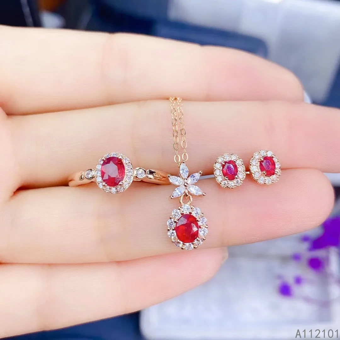 

KJJEAXCMY fine Jewelry 925 sterling silver inlaid natural ruby girl classic pendant ring earring set support test Chinese style