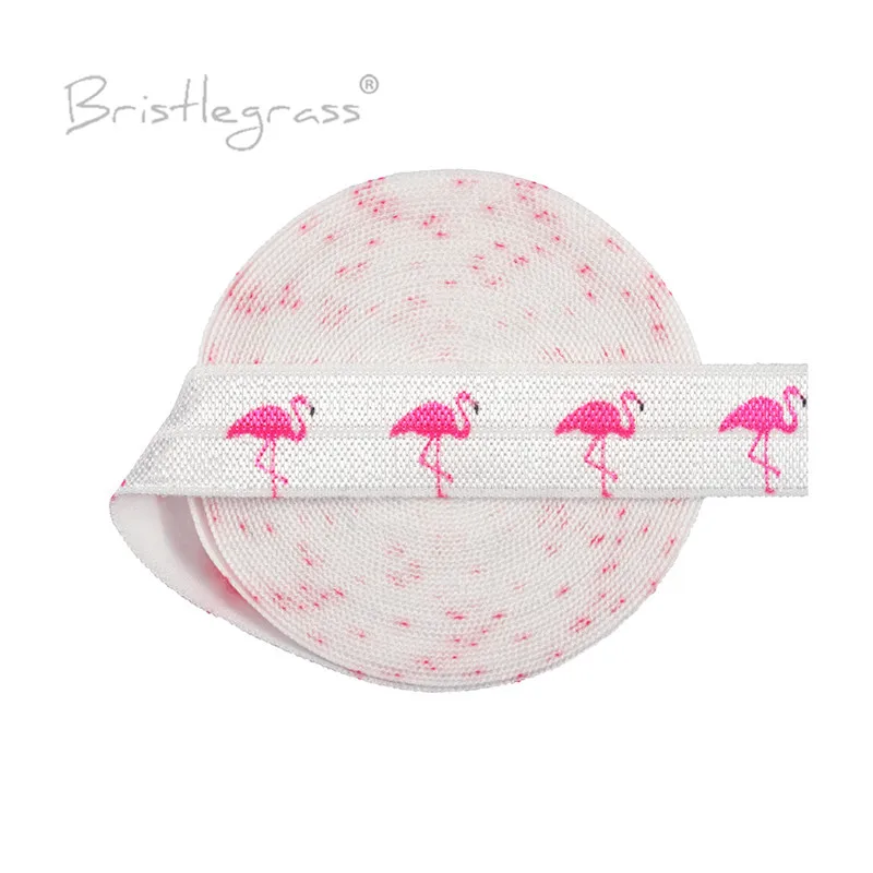 BRISTLEGRASS 5 หลา 5/8 "15 มม.Flamingoพิมพ์พับElasticsศัตรูSpandexซาตินผมTie Headband Tutuชุดตัดเย็บ