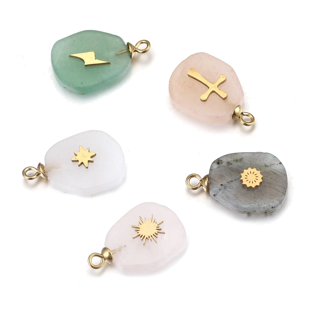 5pcs Lot Natural Stone Stainless Steel Gold Plated  Designer Charms Pendants DIY Bracelet Earring Necklace Jewelry Making