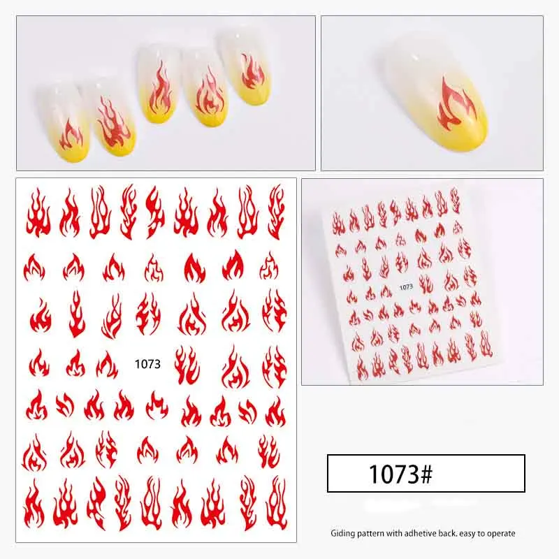 

Fire flame sticker for nail art accessories white red blue colors self adhesive 3D manicure decals YJ026