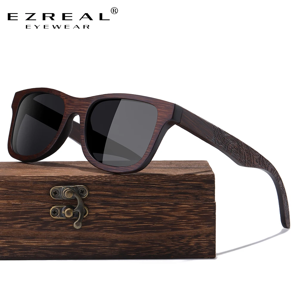 EZREAL Handmade Natural Brown Wooden Sunglasses Women Men Brand Design Vintage Fashion Glasses Polarized Lens Dropshipping