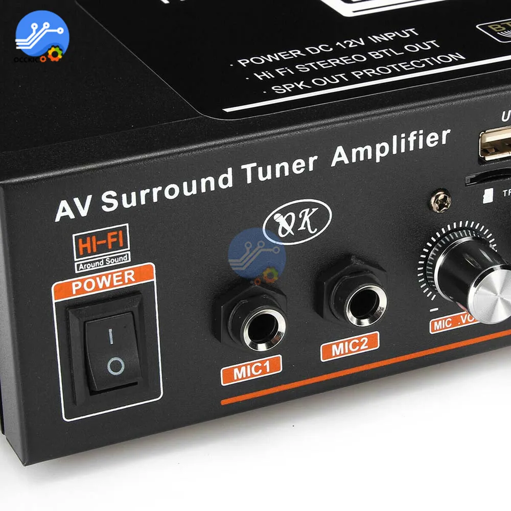 AC110V-220V 디지털 오디오 스테레오 서라운드 튜너, 블루투스 앰프, 2CH FM SD HIFI 자동차 홈 파워 앰프, DC12V