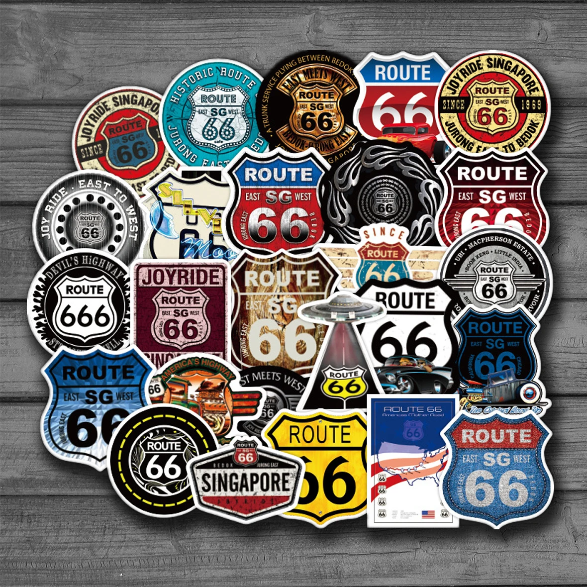 50 PCS US Route 66 Graffiti Stickers Baby Kids DIY Classic Toy Bike Travel Luggage Guitar Waterproof PVC Decals