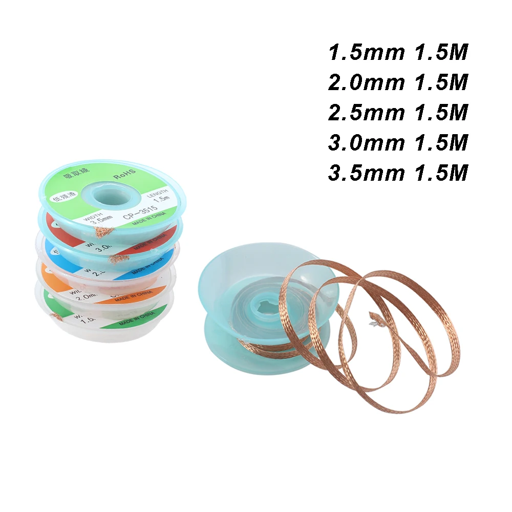 1.5M Length Desoldering Braid Welding Solder Remover Wick Wire Low-residue No-Clean Tin Strip Lead Cord Flux BGA Repair Tool